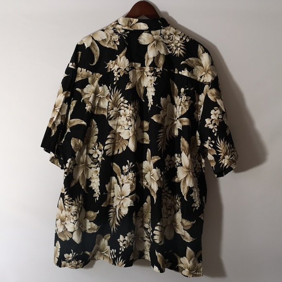 Authentic Ky's Made in Hawaii Mens Button Short Sleeve Taupe Flower on Black 3XL - Picture 5 of 5